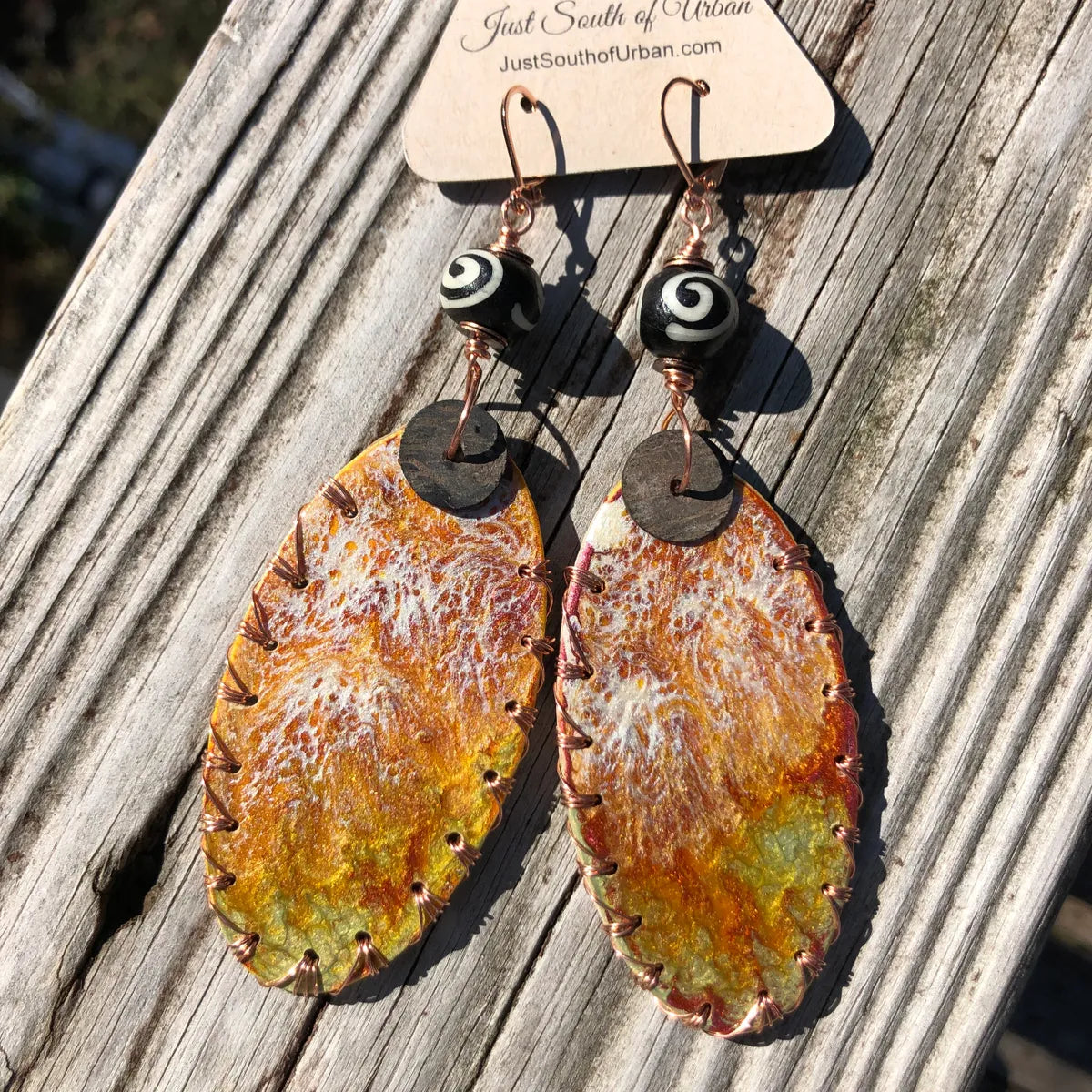 African Vibe Bohemian Paint Pour Earrings, 4.5" Long x 1.25" Wide, Lightweight, Lever Back Ear Wires